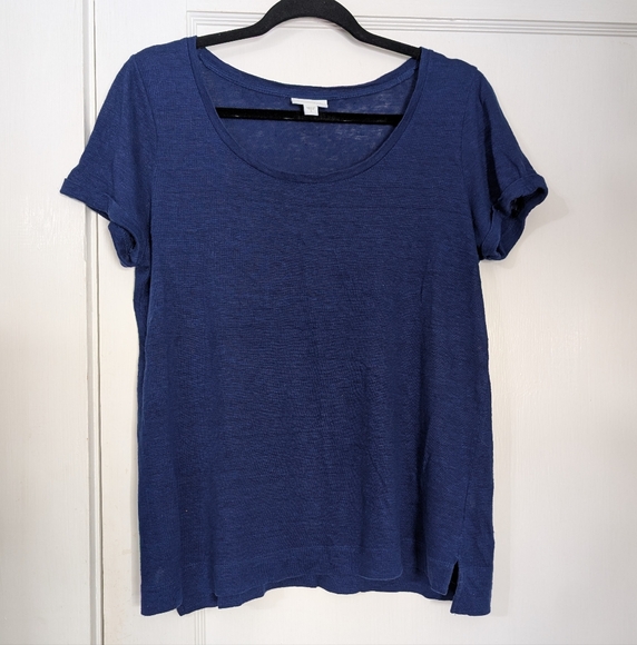 J.Jill Love Linen scoop-neck tee | navy | size S - Picture 1 of 4